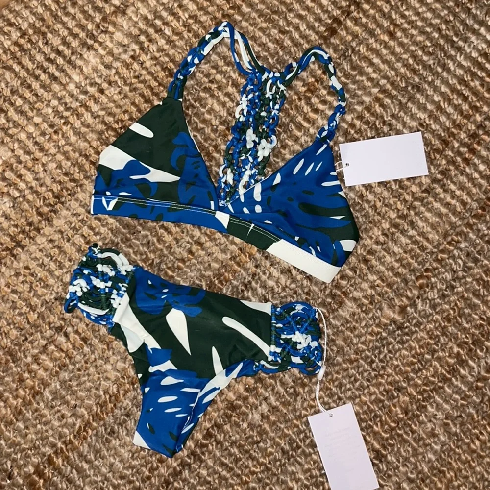 MIKOH Nusa Dua Woven Racerback Top in Vintage Tahiti forest NWT - Picture 2 of 2